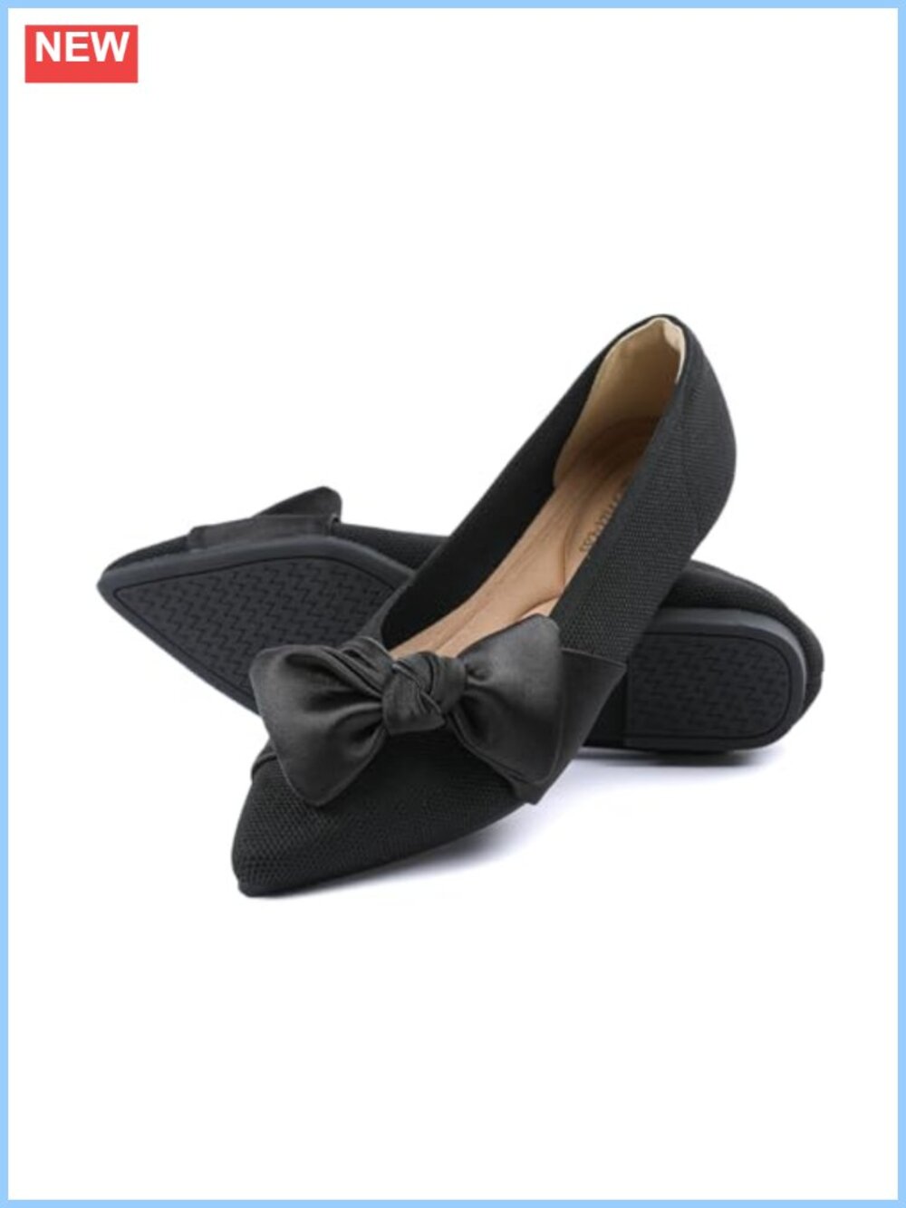 Women's Pointed Toe Ballet Flats Bow Accent Mesh Memory Foam Comfort Shoe